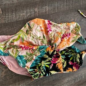 PatBO Pink and Green Floral Swimwear